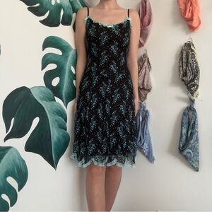 Betsey Johnson Black and Teal Lace Midi Dress